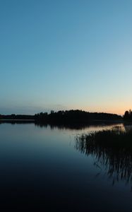 Превью обои озеро, лес, закат, природа, отражение, вода, пейзаж