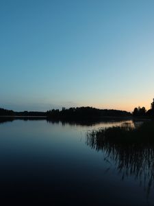 Превью обои озеро, лес, закат, природа, отражение, вода, пейзаж