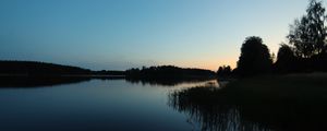 Превью обои озеро, лес, закат, природа, отражение, вода, пейзаж
