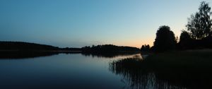 Превью обои озеро, лес, закат, природа, отражение, вода, пейзаж