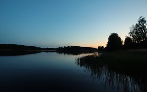 Превью обои озеро, лес, закат, природа, отражение, вода, пейзаж