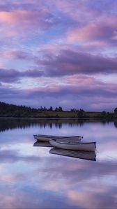 Превью обои озеро, лодки, горизонт, восход, рассвет, лох-ломонд, троссахс, шотландия