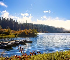 Превью обои озеро, лодки, осень, деревья