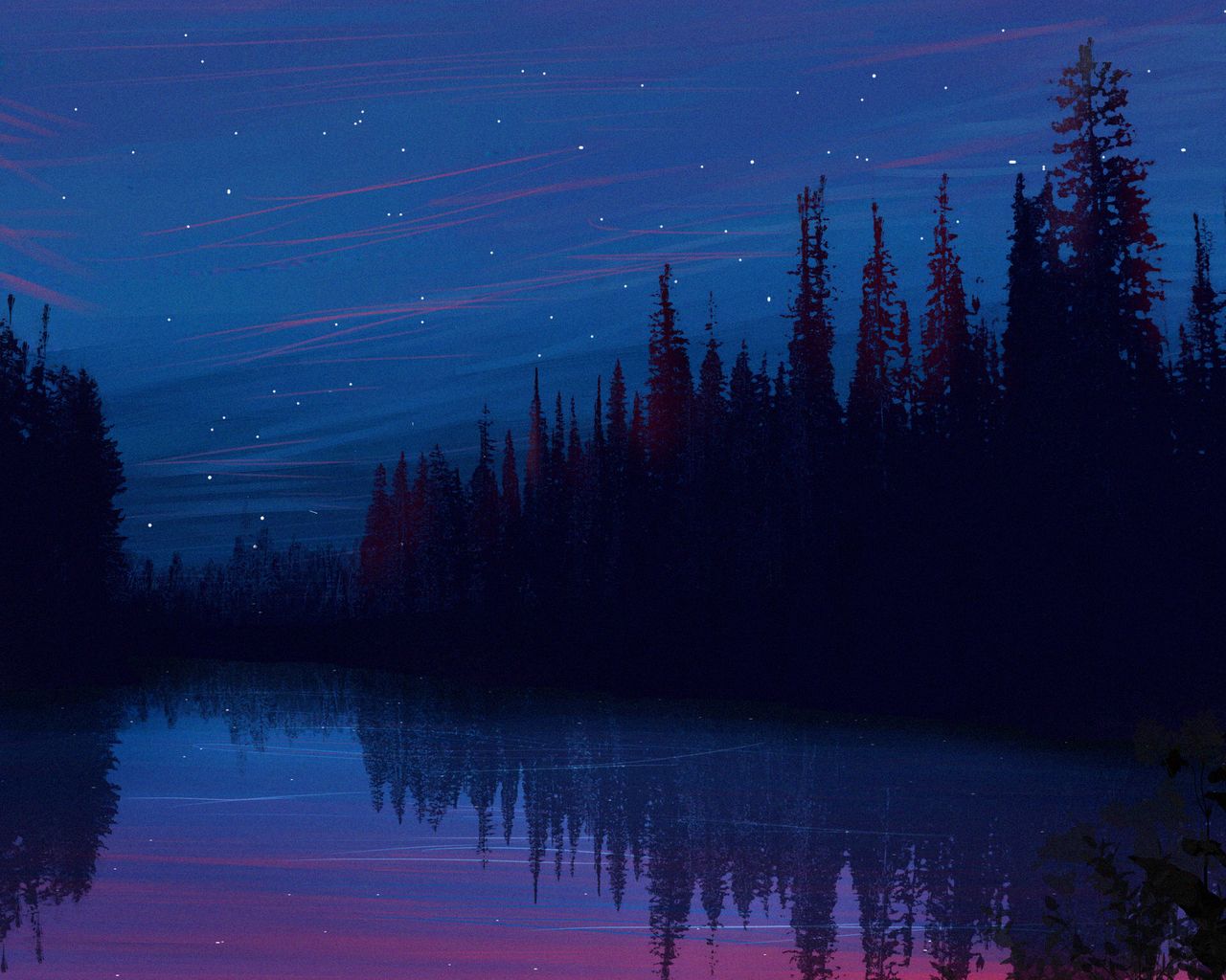 Ночное озеро вектор