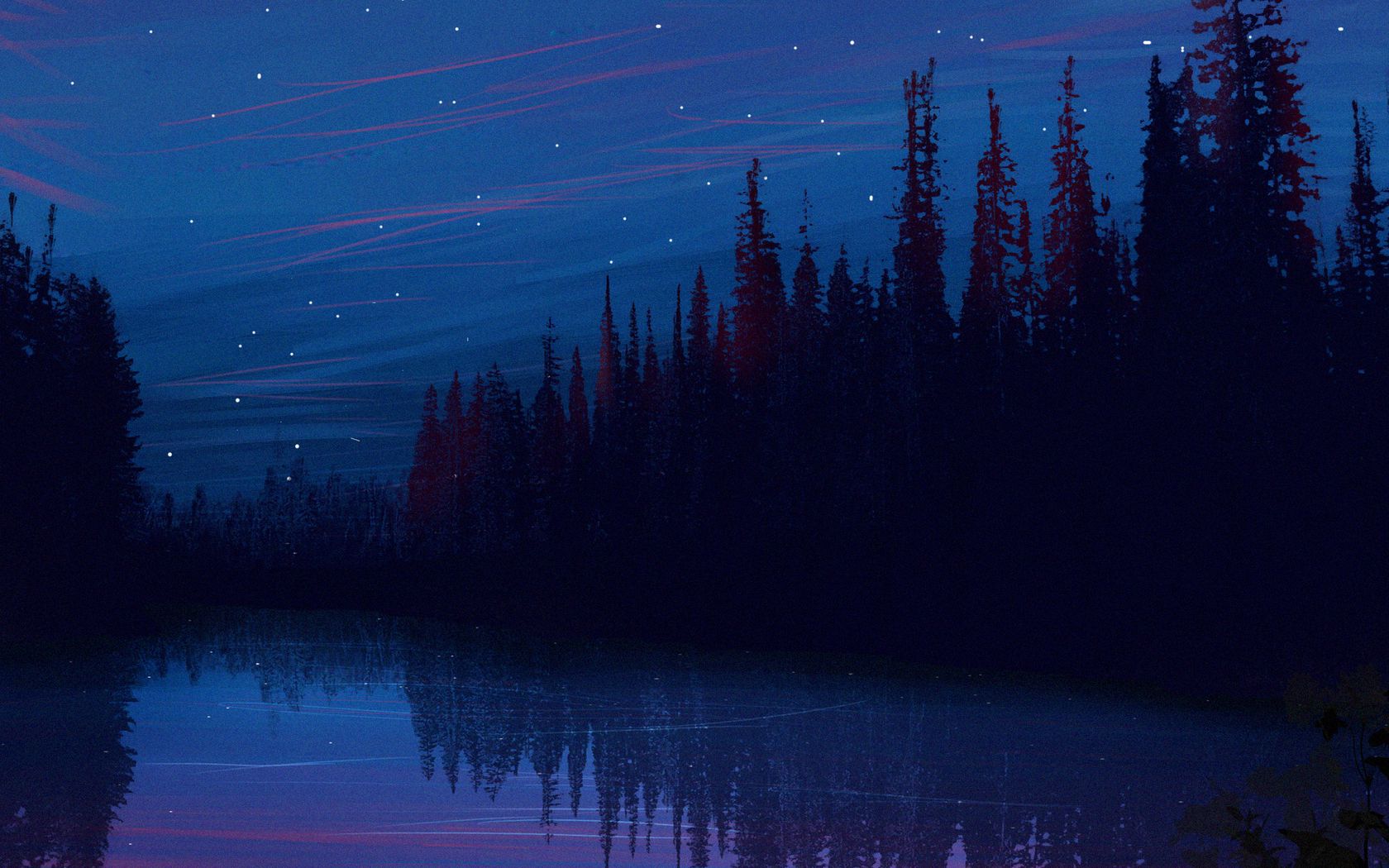 Ночное озеро в лесу