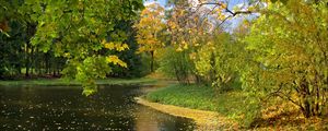 Превью обои озеро, осень, листья