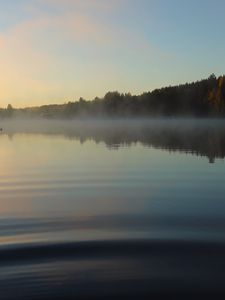 Превью обои озеро, пейзаж, лес, небо, тишина