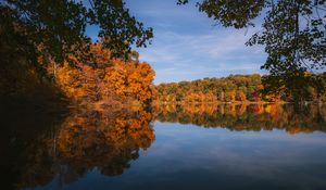 Превью обои озеро, пейзаж, осень, деревья, отражение