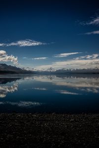 Превью обои озеро пукаки, горы, горизонт, новая зеландия