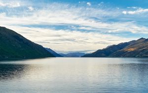 Превью обои озеро, вода, горы небо, пейзаж, новая зеландия