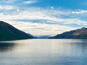 Превью обои озеро, вода, горы небо, пейзаж, новая зеландия