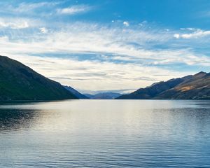 Превью обои озеро, вода, горы небо, пейзаж, новая зеландия