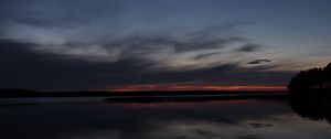Превью обои озеро, вода, облака, закат, небо, отражение, темный
