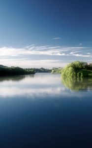 Превью обои озеро, водная гладь, облака, отражение, берега