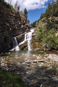 Превью обои озеро, водопад, горы, природа, камни