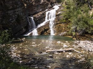 Превью обои озеро, водопад, горы, природа, камни