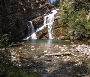 Превью обои озеро, водопад, горы, природа, камни