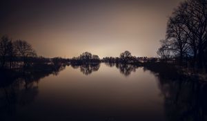 Превью обои озеро, закат, пруд, деревья