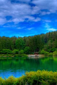Превью обои озеро, живописное, цвета, зеленый