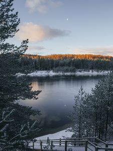 Превью обои озеро, зима, снег, иней, зимний пейзаж