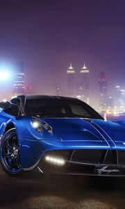 Превью обои pagani, huayra, синий, вид спереди, ночь