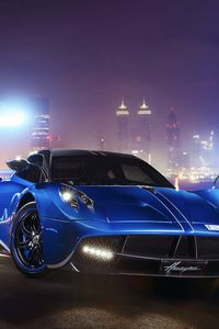 Превью обои pagani, huayra, синий, вид спереди, ночь