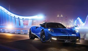 Превью обои pagani, huayra, синий, вид спереди, ночь