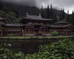 Превью обои пагода, архитектура, пруд, деревья, азия