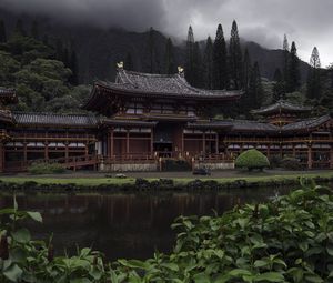 Превью обои пагода, архитектура, пруд, деревья, азия