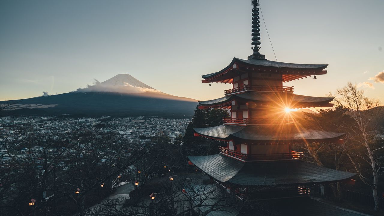 Обои пагода, архитектура, солнечный свет, япония