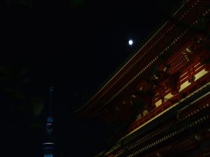 Превью обои пагода, башня, здания, луна, ночь, архитектура, азия