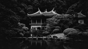 Превью обои пагода, деревья, пруд, природа, япония
