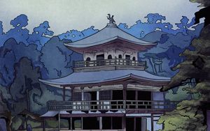 Превью обои пагода, храм, деревья, арт, япония