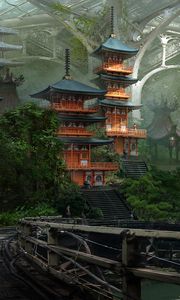 Превью обои пагода, храм, япония, арт