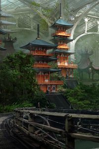 Превью обои пагода, храм, япония, арт