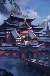 Превью обои пагода, храм, снег, зима, арт