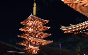 Превью обои пагода, крыша, архитектура, ночь