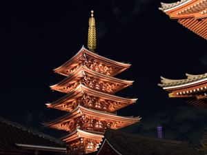 Превью обои пагода, крыша, архитектура, ночь