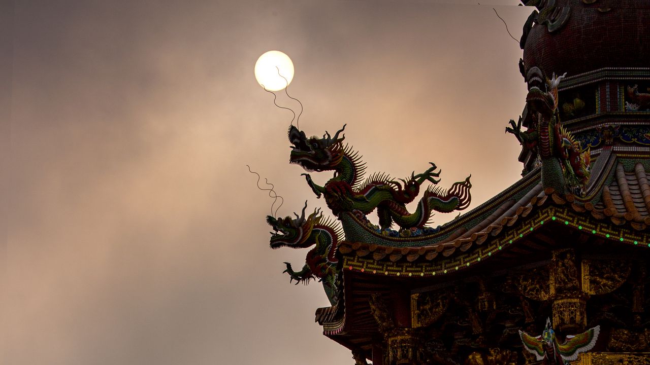Обои пагода, крыша, драконы, азия, архитектура