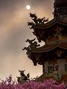 Превью обои пагода, крыша, драконы, азия, архитектура