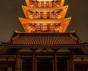 Превью обои пагода, крыша, свечение, япония