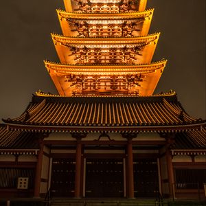 Превью обои пагода, крыша, свечение, япония