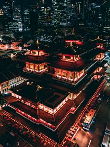 Превью обои пагода, крыши, архитектура, китай, ночной город, вид сверху