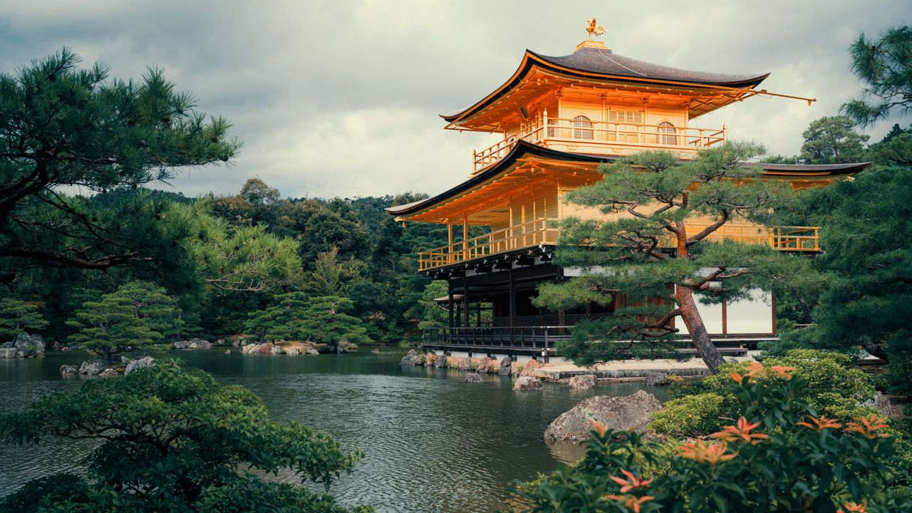 Обои пагода, пруд, архитектура, япония