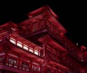 Превью обои пагода, здание, архитектура, ночь, красный