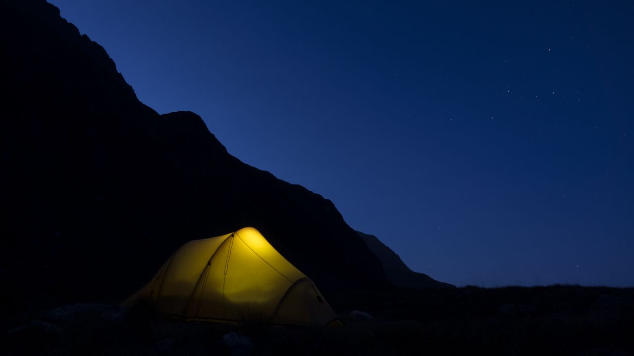 Обои палатка, горы, ночь, кемпинг, темнота