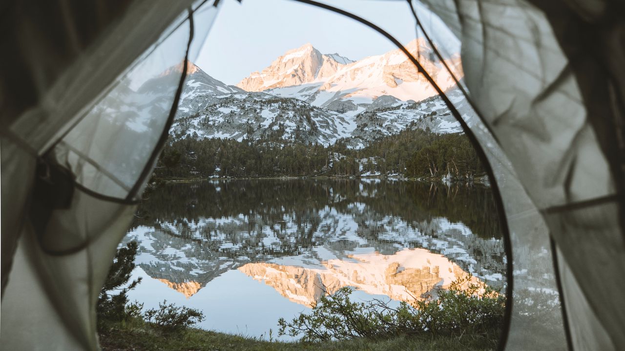 Обои палатка, горы, озеро, вид, природа
