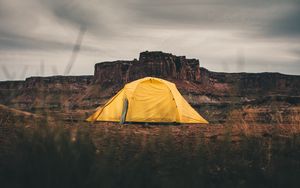 Превью обои палатка, кемпинг, горы, природа