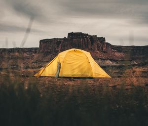 Превью обои палатка, кемпинг, горы, природа