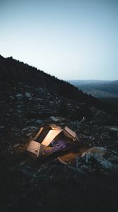 Превью обои палатка, кемпинг, горы, природа, ночь